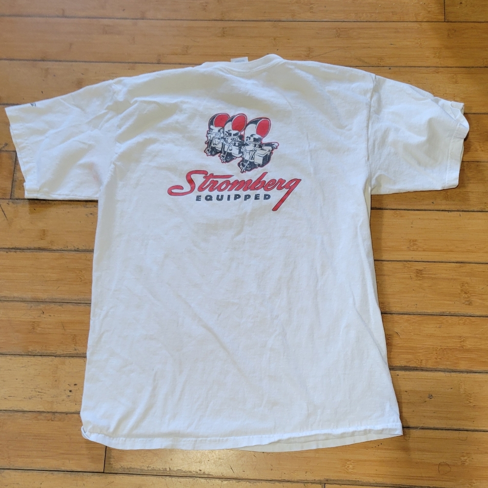 "Sromberg Equipped" graphic on back of Tee Shirt Men's L